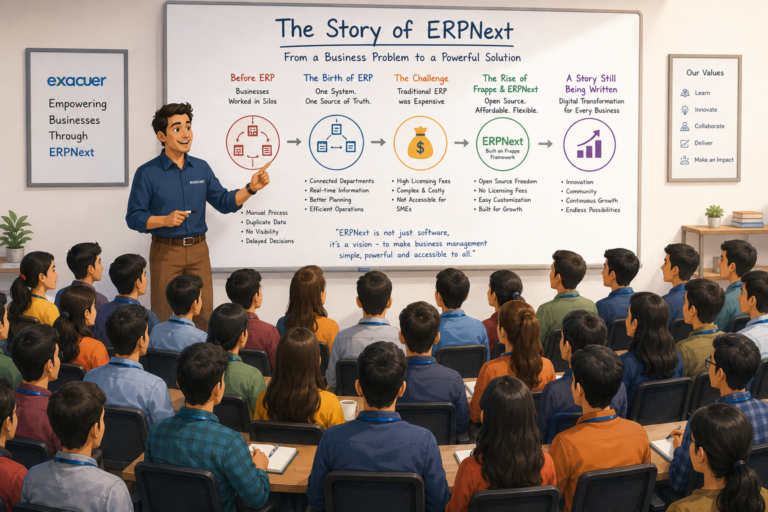A business mentor explaining the evolution of ERPNext to Interns